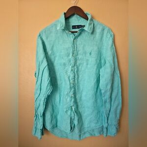 Ralph Lauren Cyan 100% Linen Long-sleeve Button-down Shirt Men's Size XL